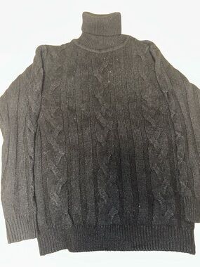 Paul & Shark Men's Dark Gray Cable-Knit Turtleneck Sweater